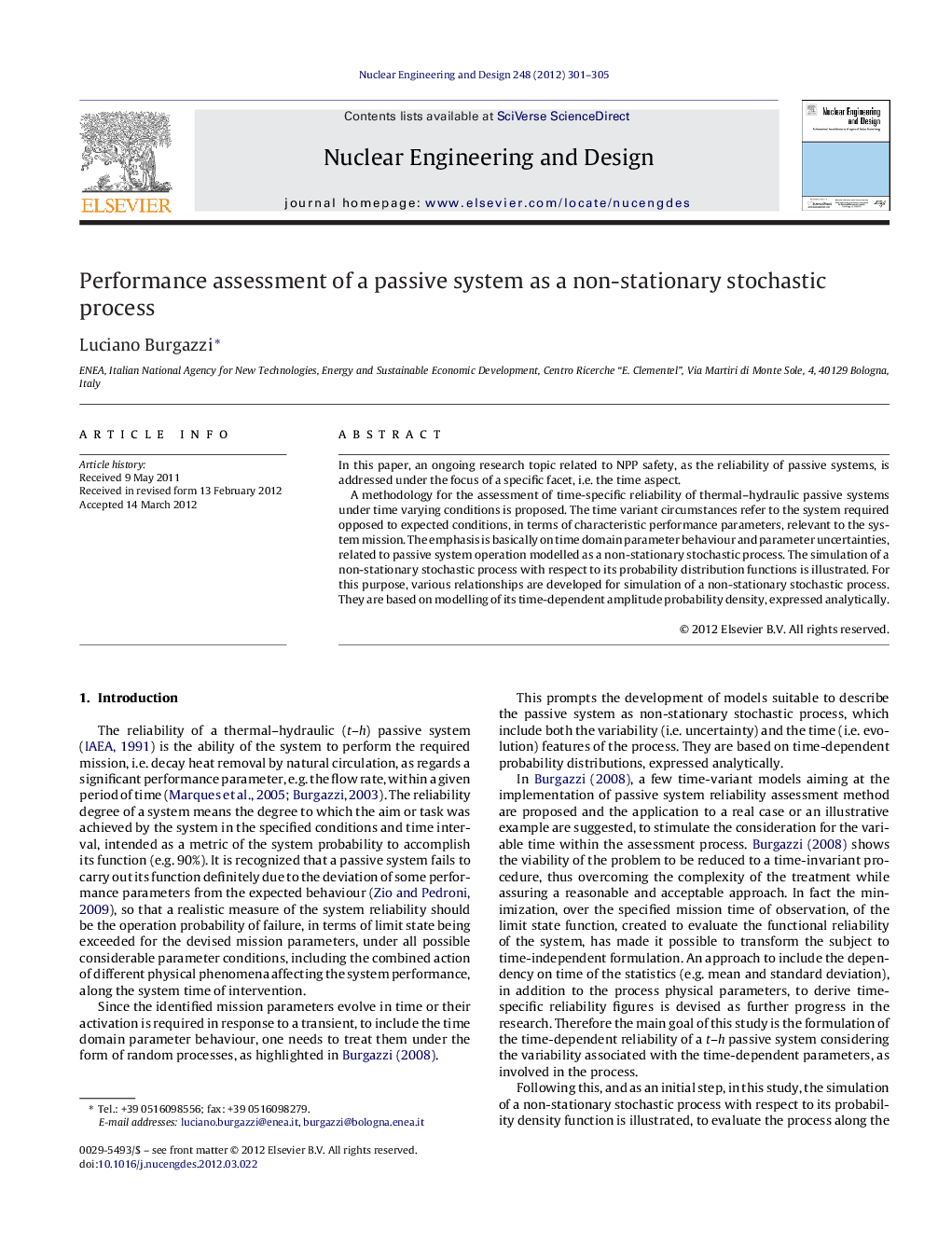 Performance assessment of a passive system as a non-stationary stochastic process