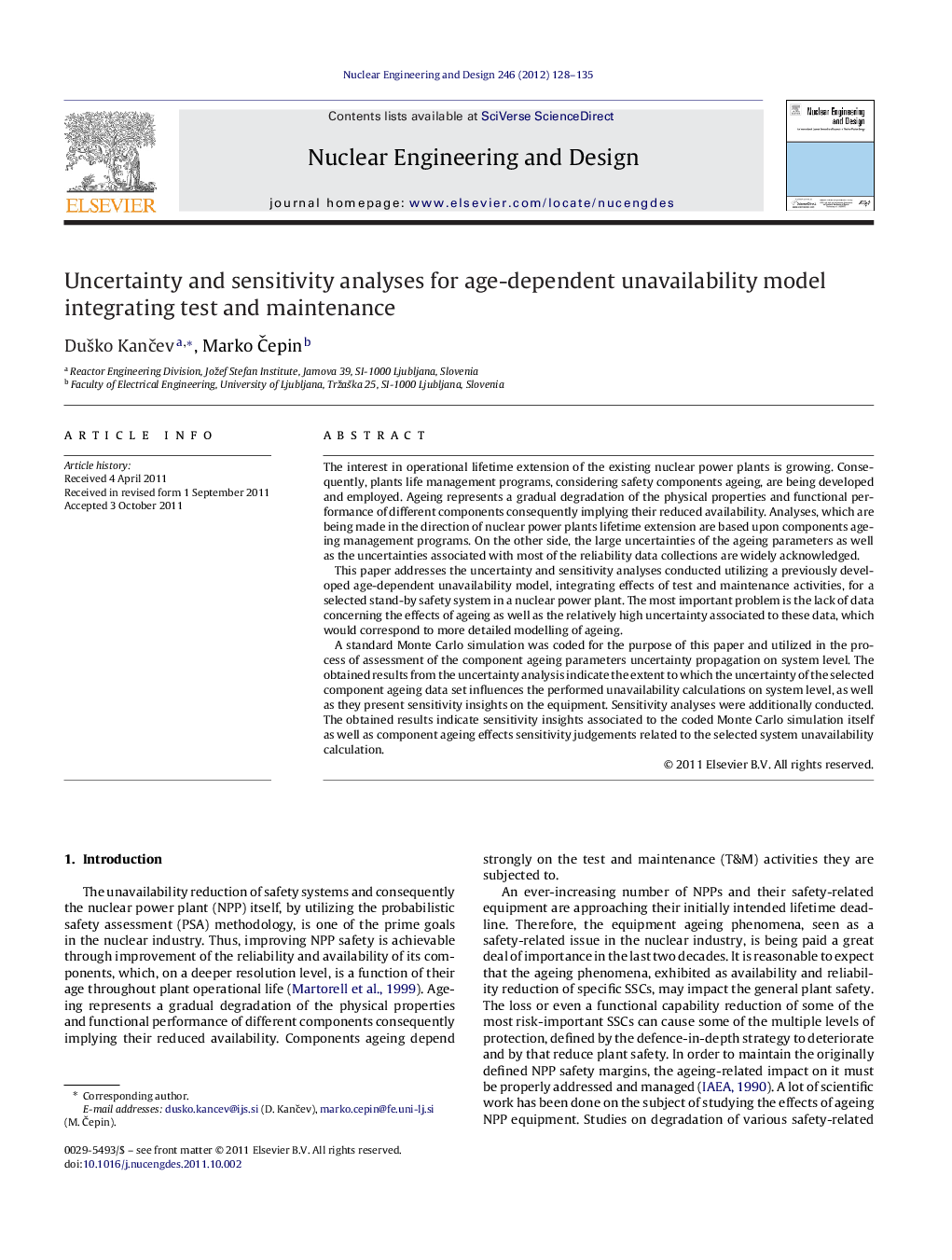 Uncertainty and sensitivity analyses for age-dependent unavailability model integrating test and maintenance