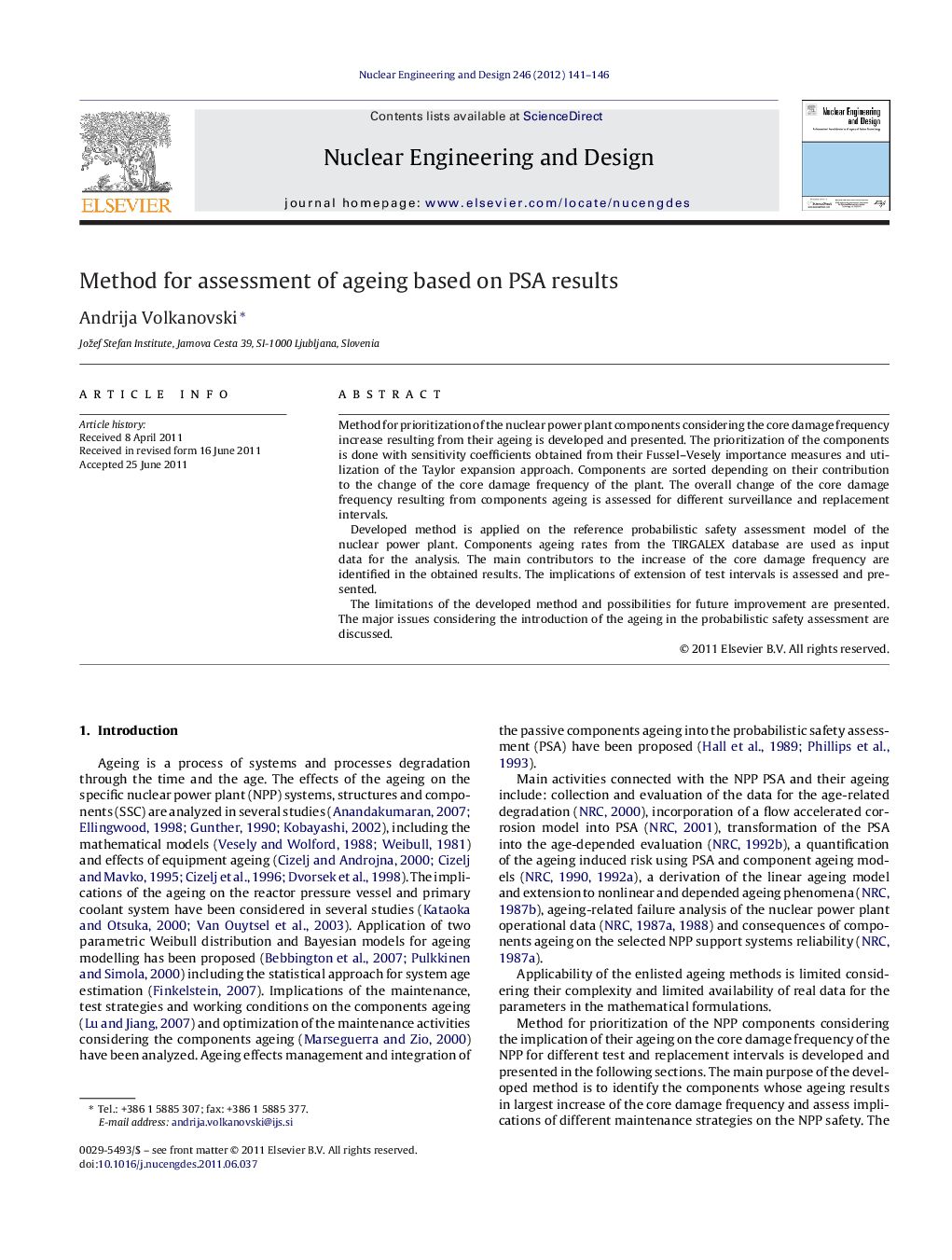 Method for assessment of ageing based on PSA results