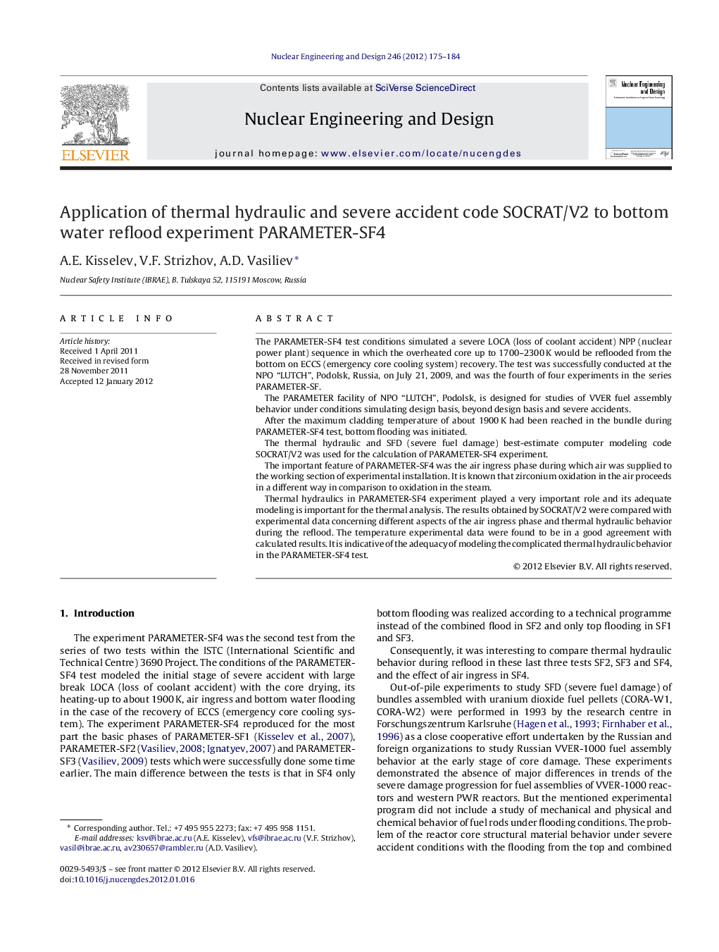 Application of thermal hydraulic and severe accident code SOCRAT/V2 to bottom water reflood experiment PARAMETER-SF4
