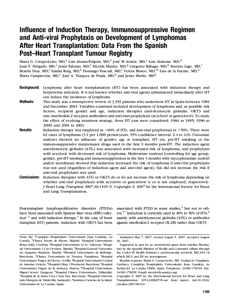 Influence of Induction Therapy, Immunosuppressive Regimen and Anti-viral Prophylaxis on Development of Lymphomas After Heart Transplantation: Data From the Spanish Post-Heart Transplant Tumour Registry