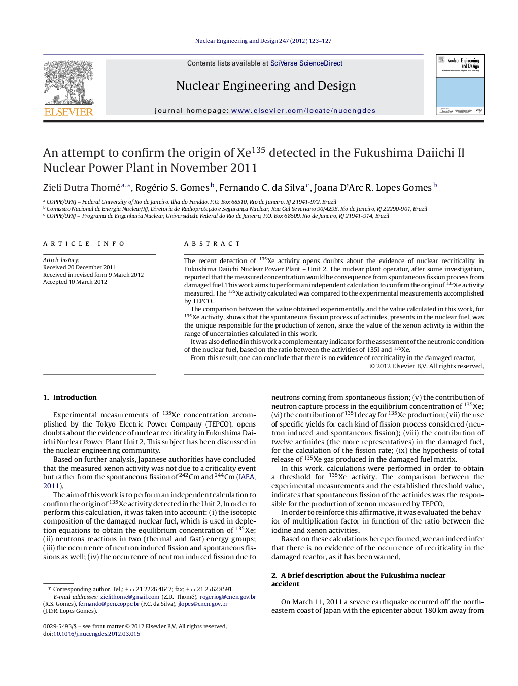 An attempt to confirm the origin of Xe135 detected in the Fukushima Daiichi II Nuclear Power Plant in November 2011