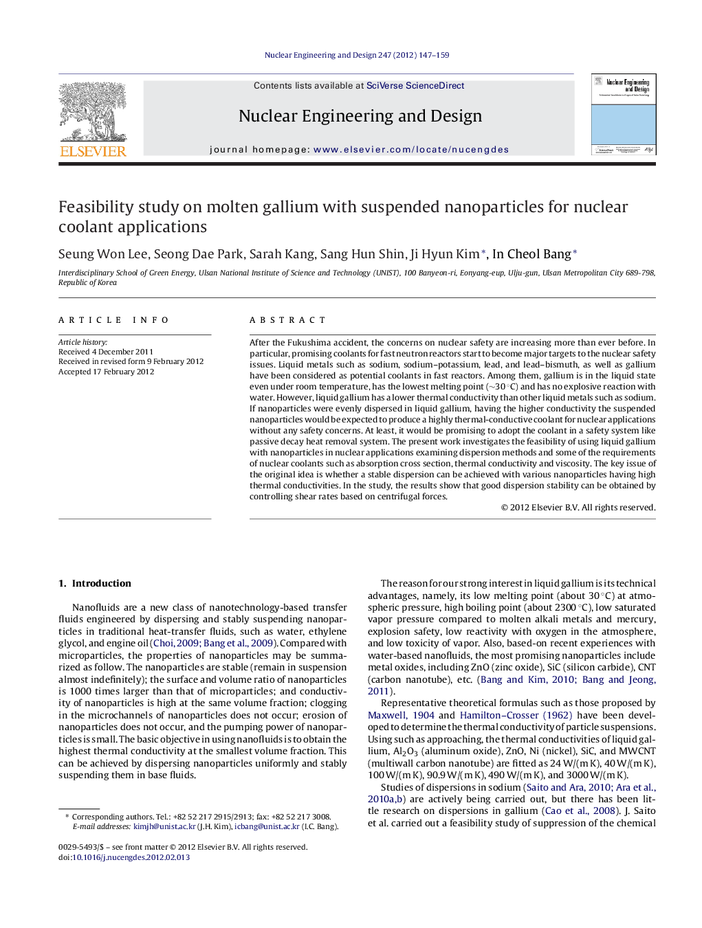 Feasibility study on molten gallium with suspended nanoparticles for nuclear coolant applications
