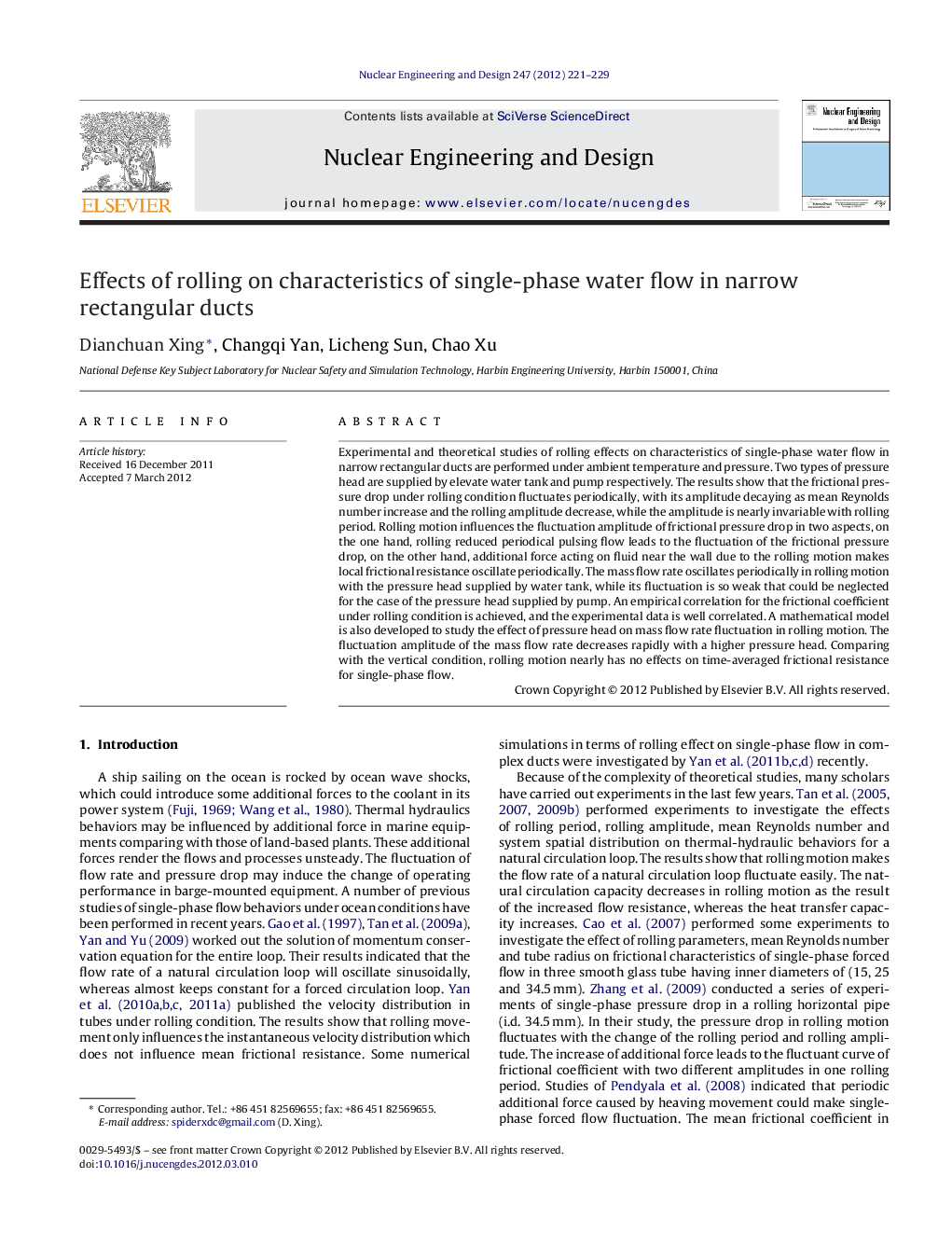Effects of rolling on characteristics of single-phase water flow in narrow rectangular ducts