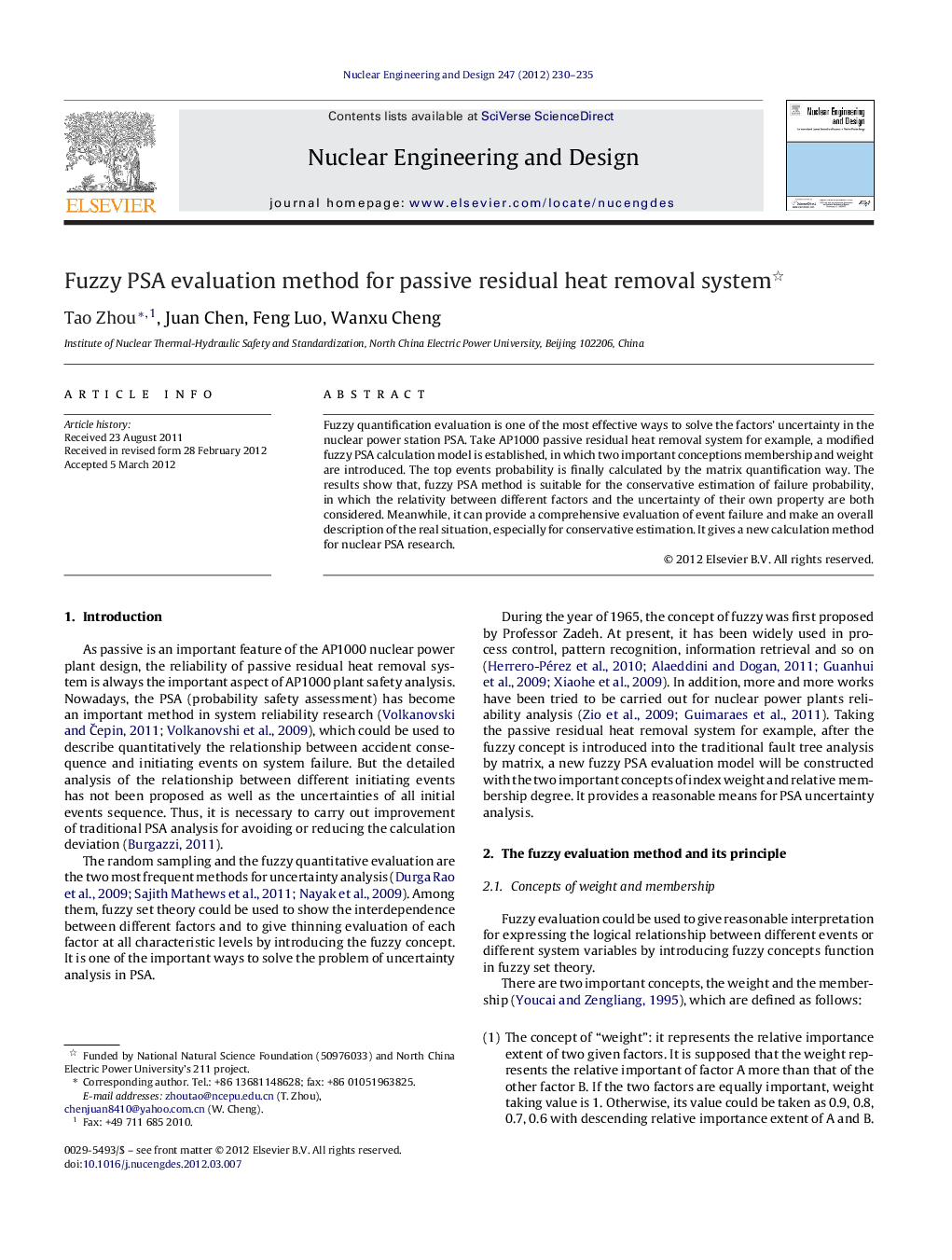 Fuzzy PSA evaluation method for passive residual heat removal system 