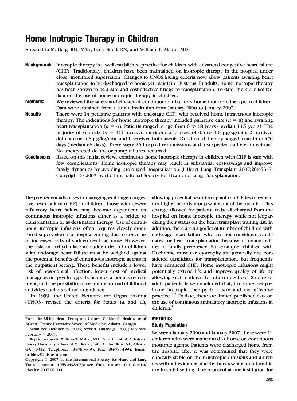 Home Inotropic Therapy in Children