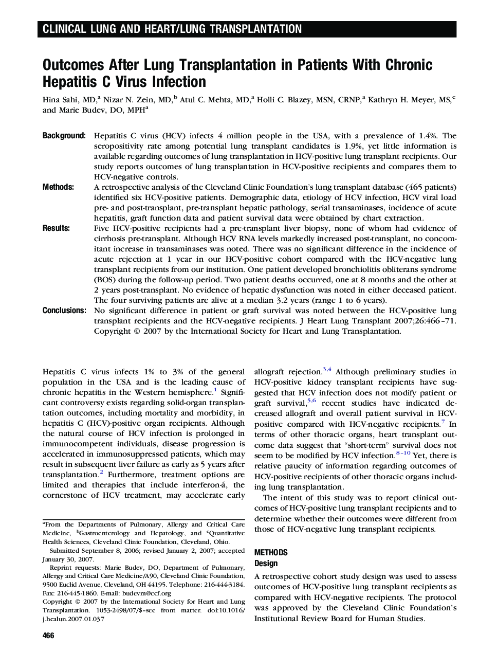 عکس صفحه اول مقاله: Outcomes After Lung Transplantation in Patients With Chronic Hepatitis C Virus Infection Outcomes After Lung Transplantation in Patients With Chronic Hepatitis C Virus Infection