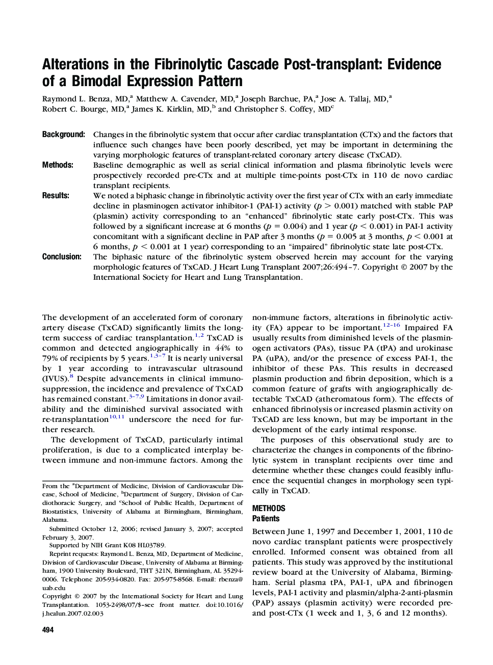 عکس صفحه اول مقاله: Alterations in the Fibrinolytic Cascade Post-transplant: Evidence of a Bimodal Expression Pattern Alterations in the Fibrinolytic Cascade Post-transplant: Evidence of a Bimodal Expression Pattern