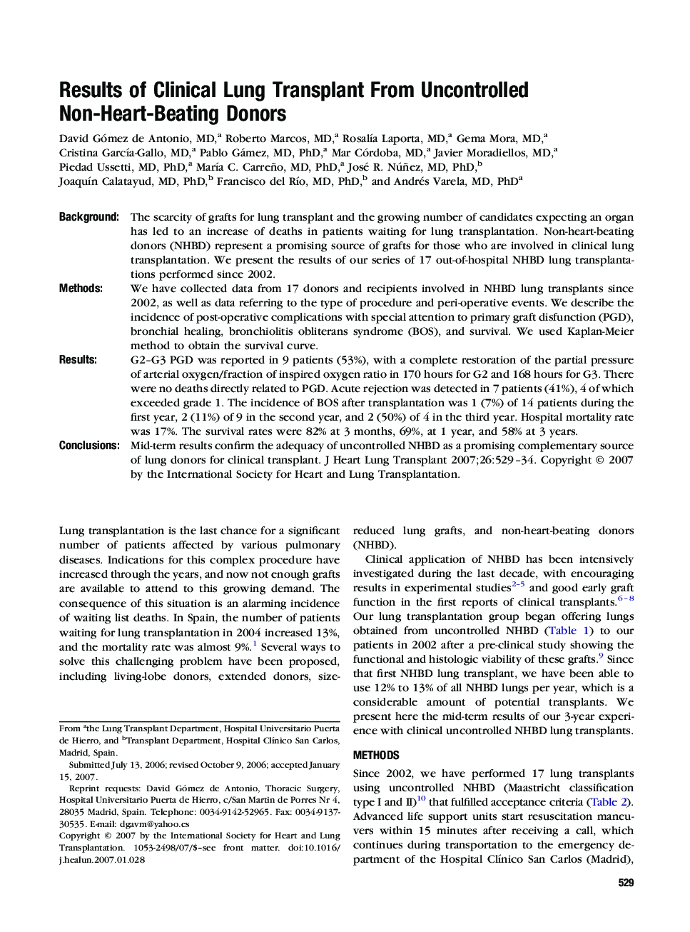 Results of Clinical Lung Transplant From Uncontrolled Non-Heart-Beating Donors