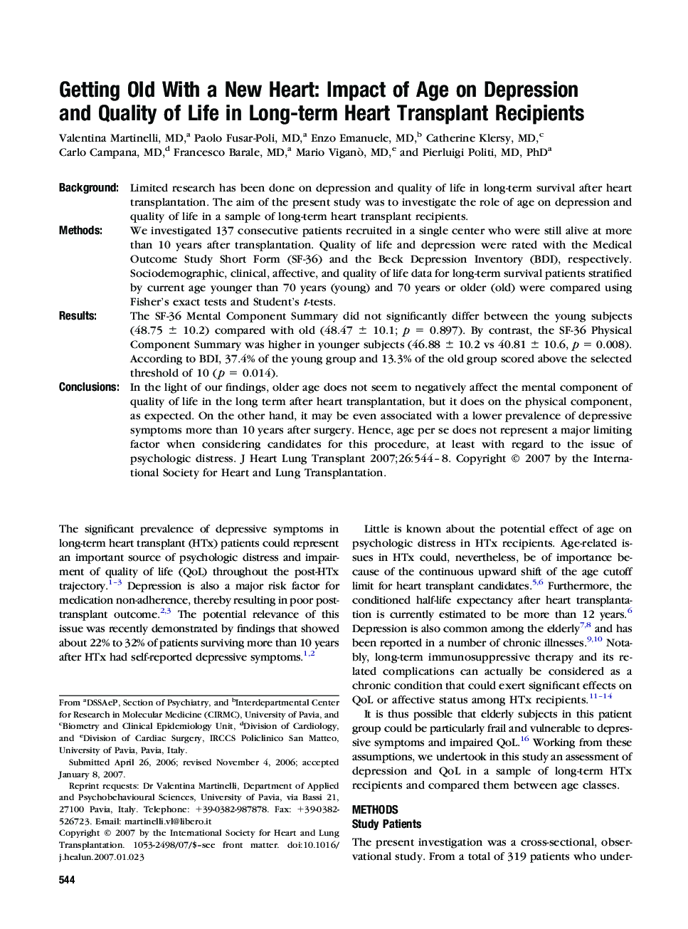 عکس صفحه اول مقاله: Getting Old With a New Heart: Impact of Age on Depression and Quality of Life in Long-term Heart Transplant Recipients Getting Old With a New Heart: Impact of Age on Depression and Quality of Life in Long-term Heart Transplant Recipients