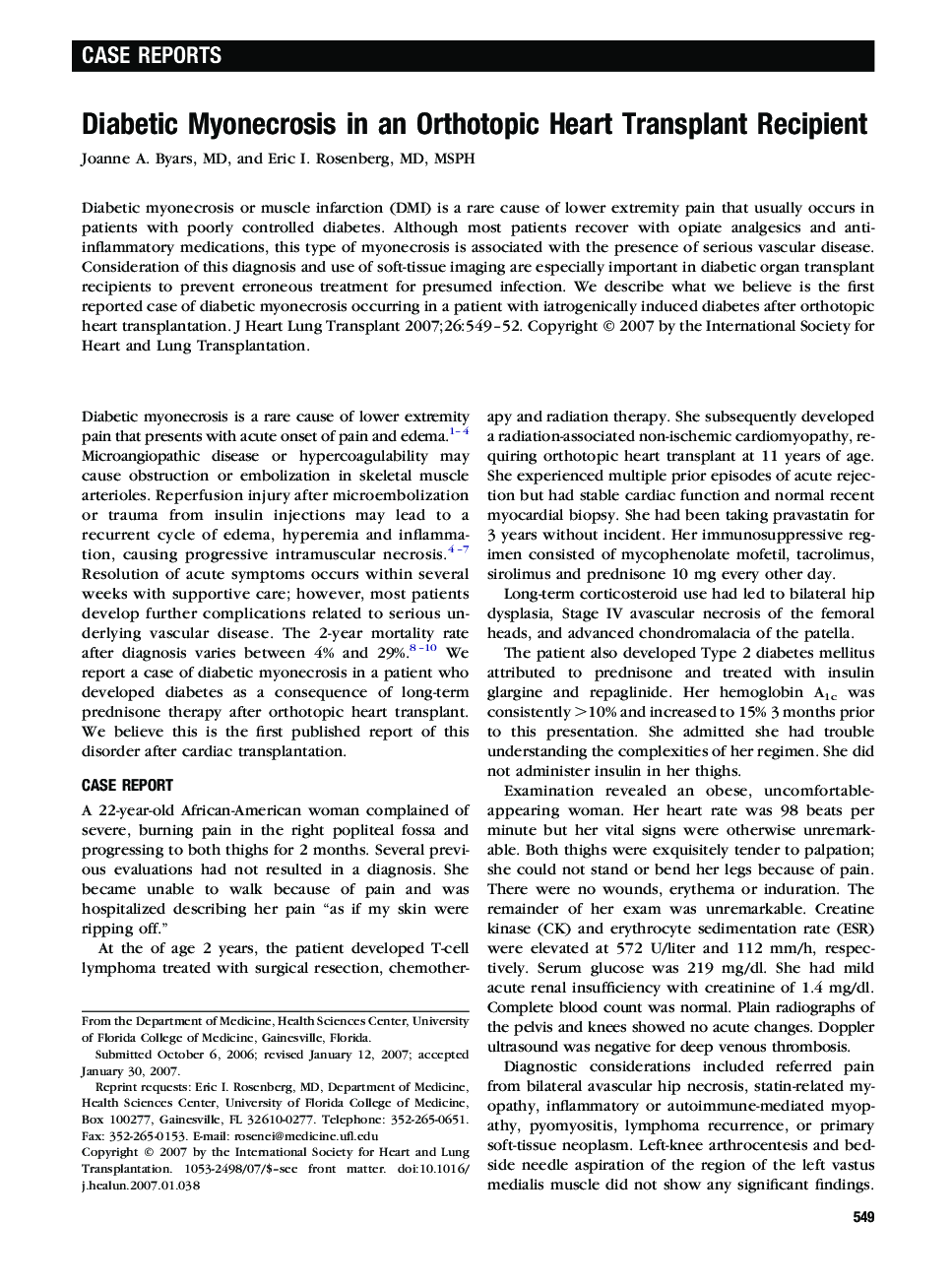 Diabetic Myonecrosis in an Orthotopic Heart Transplant Recipient