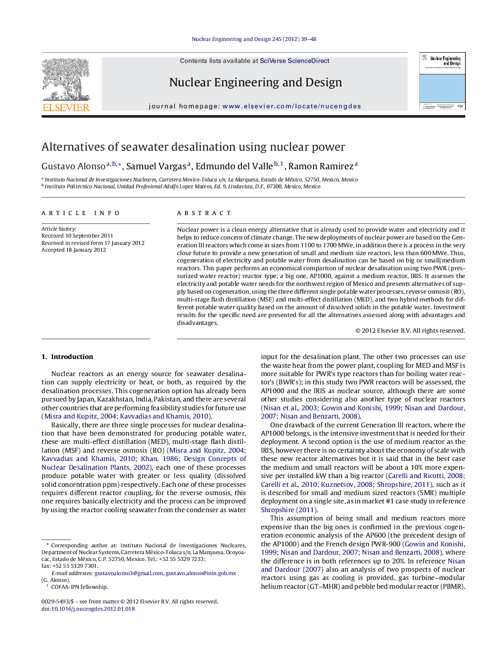 Alternatives of seawater desalination using nuclear power