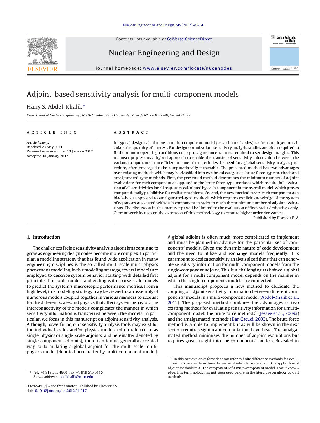 Adjoint-based sensitivity analysis for multi-component models
