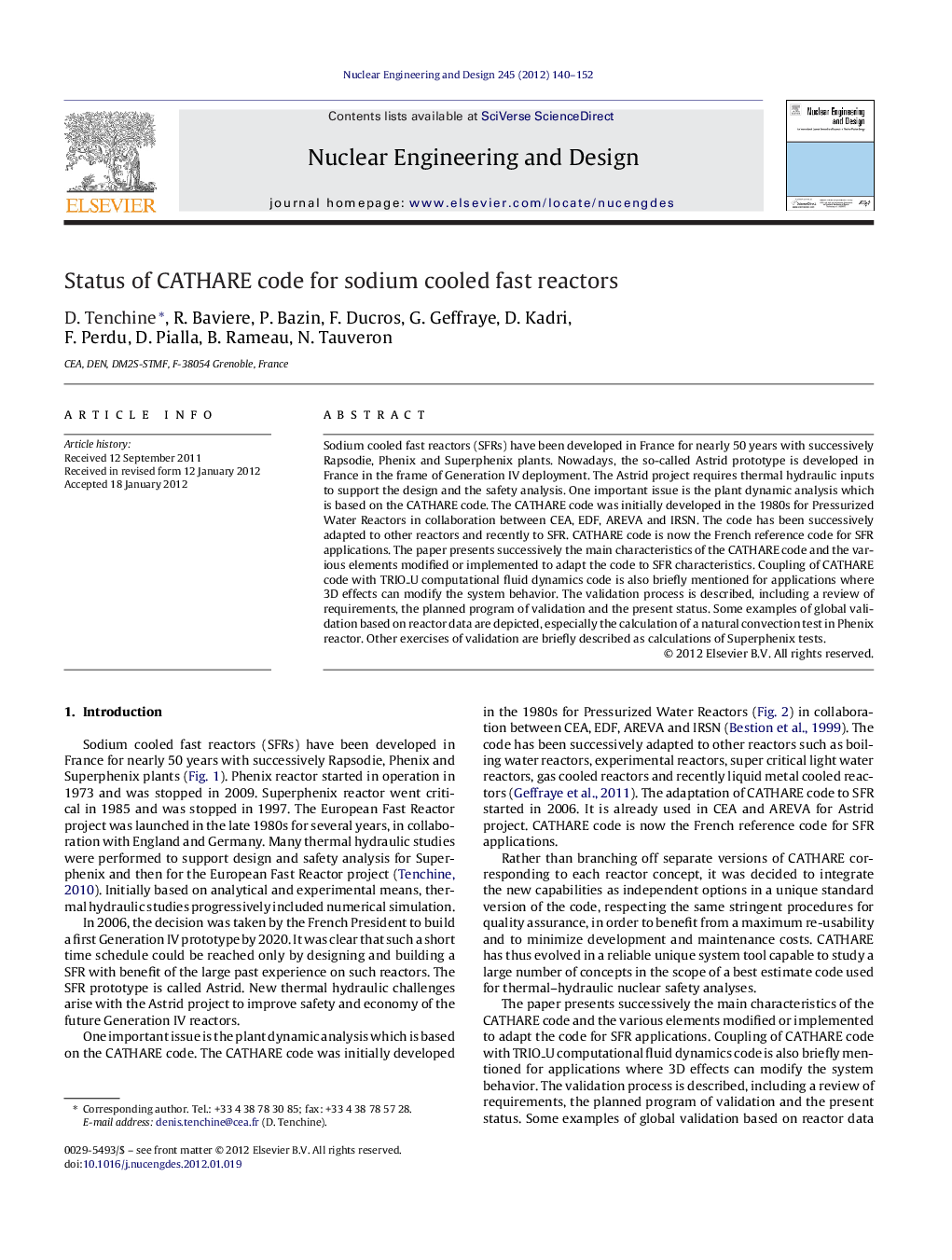 Status of CATHARE code for sodium cooled fast reactors