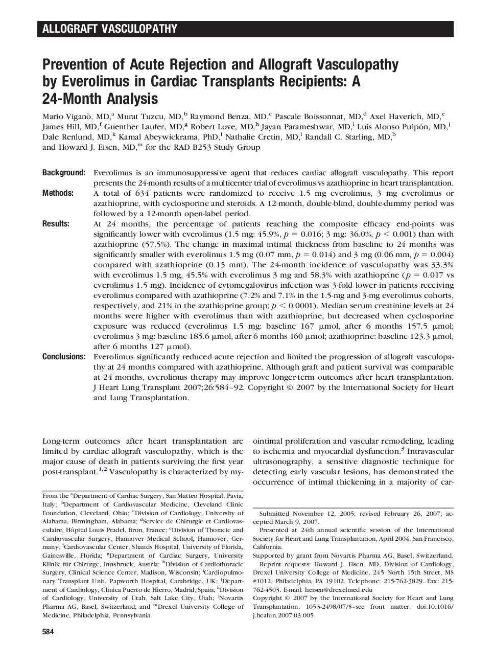 Prevention of Acute Rejection and Allograft Vasculopathy by Everolimus in Cardiac Transplants Recipients: A 24-Month Analysis