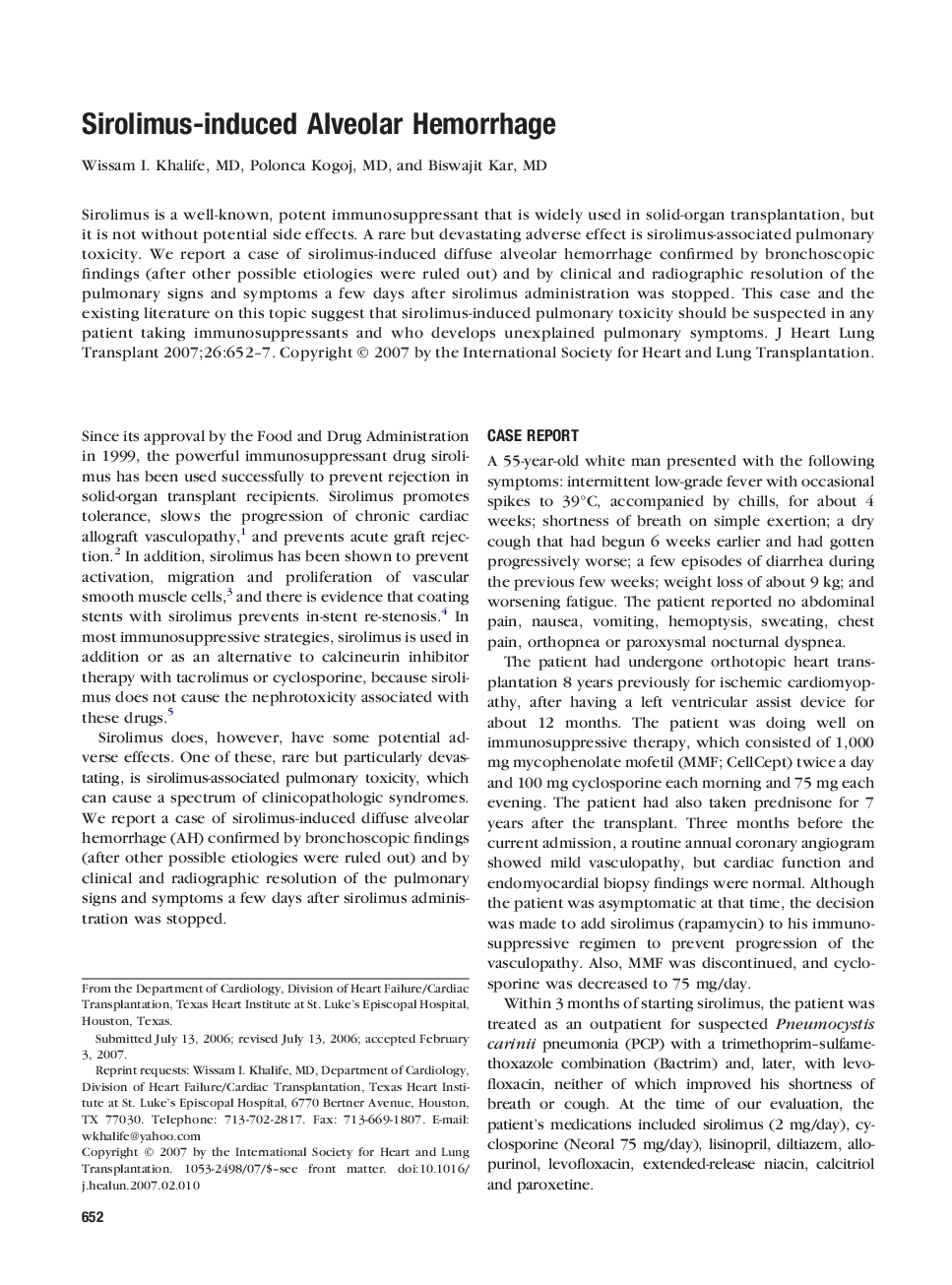 Sirolimus-induced Alveolar Hemorrhage