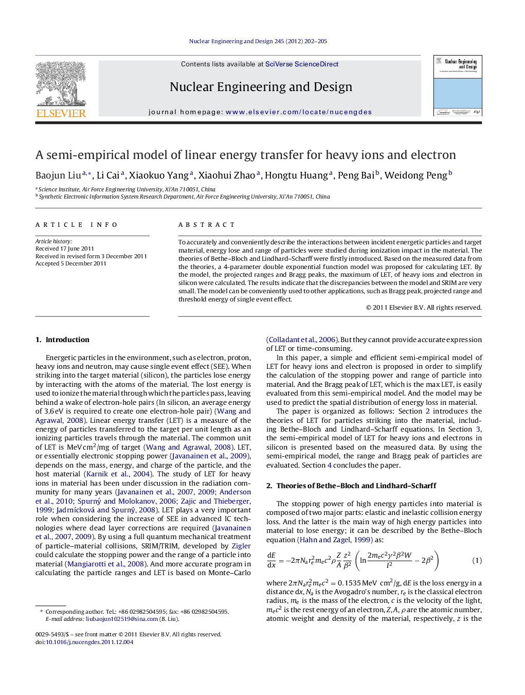 A semi-empirical model of linear energy transfer for heavy ions and electron