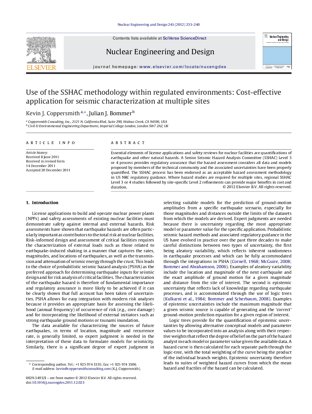 Use of the SSHAC methodology within regulated environments: Cost-effective application for seismic characterization at multiple sites