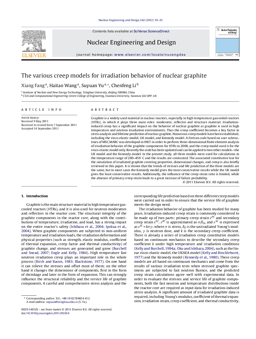 The various creep models for irradiation behavior of nuclear graphite