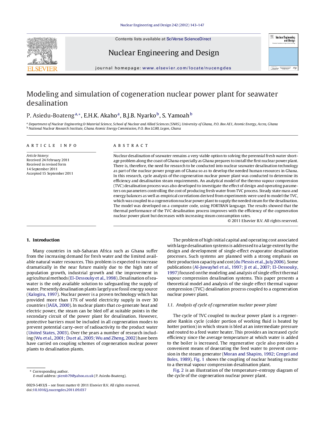 Modeling and simulation of cogeneration nuclear power plant for seawater desalination