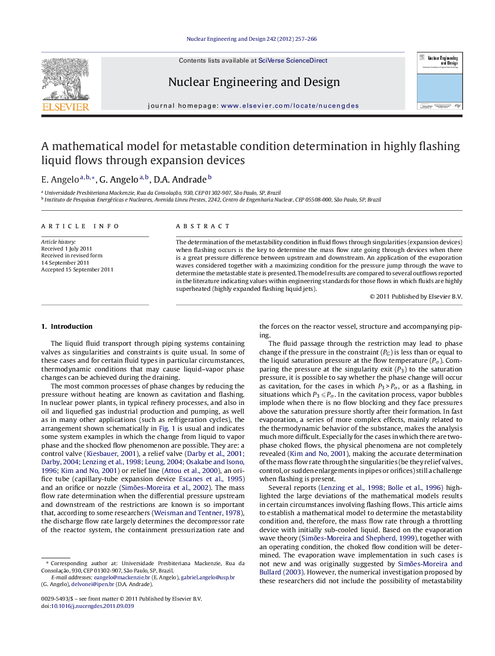 عکس صفحه اول مقاله: A mathematical model for metastable condition determination in highly flashing liquid flows through expansion devices A mathematical model for metastable condition determination in highly flashing liquid flows through expansion devices