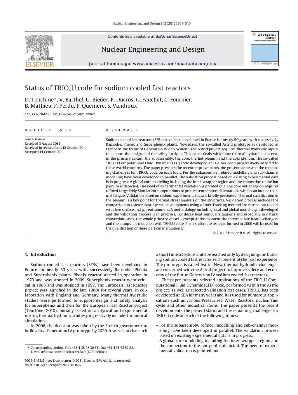 Status of TRIO_U code for sodium cooled fast reactors