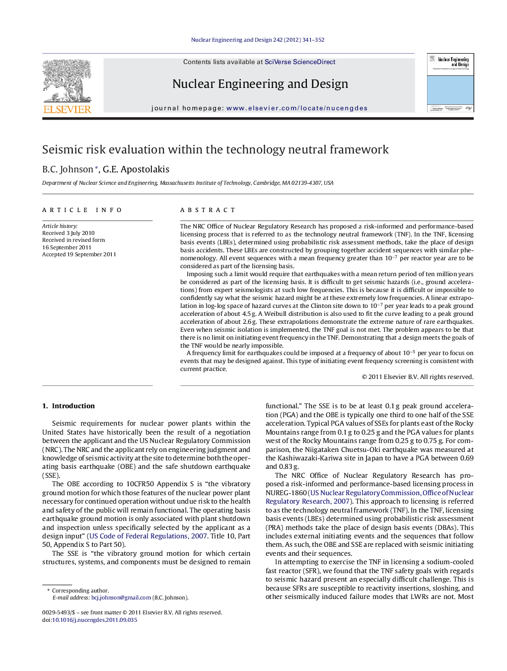 Seismic risk evaluation within the technology neutral framework