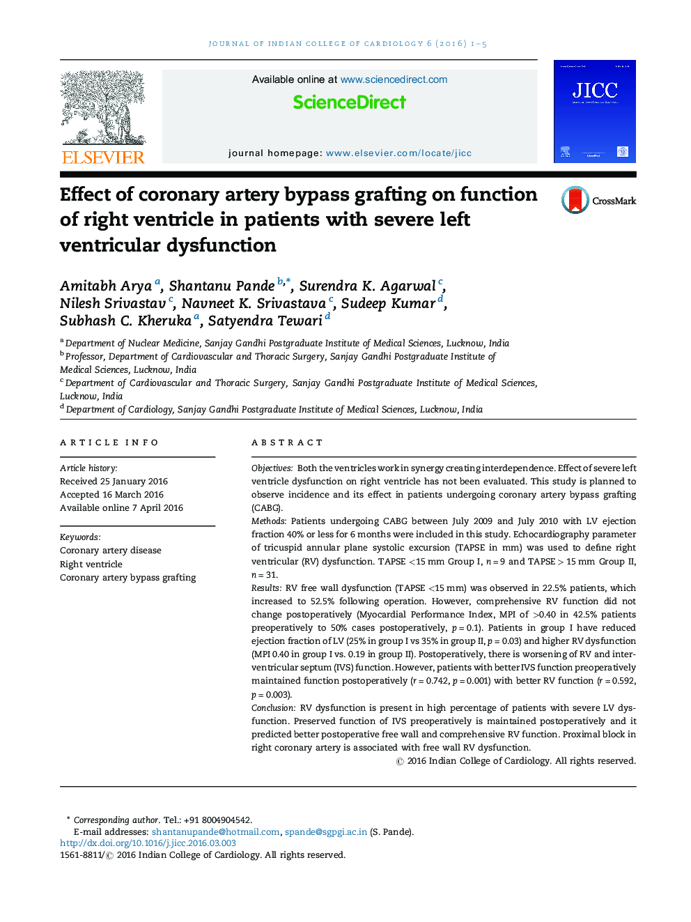 Effect of coronary artery bypass grafting on function of right ventricle in patients with severe left ventricular dysfunction