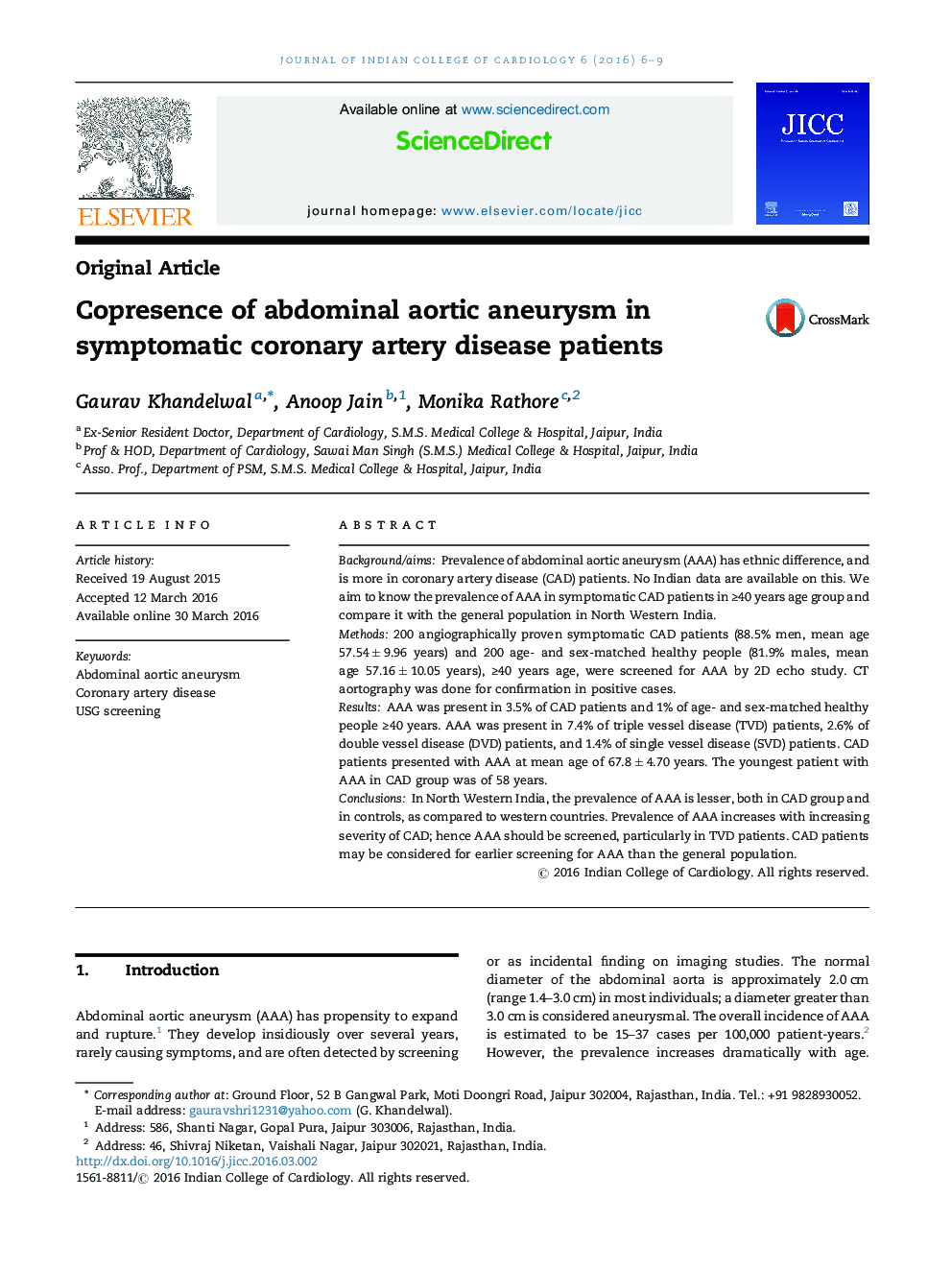 Copresence of abdominal aortic aneurysm in symptomatic coronary artery disease patients