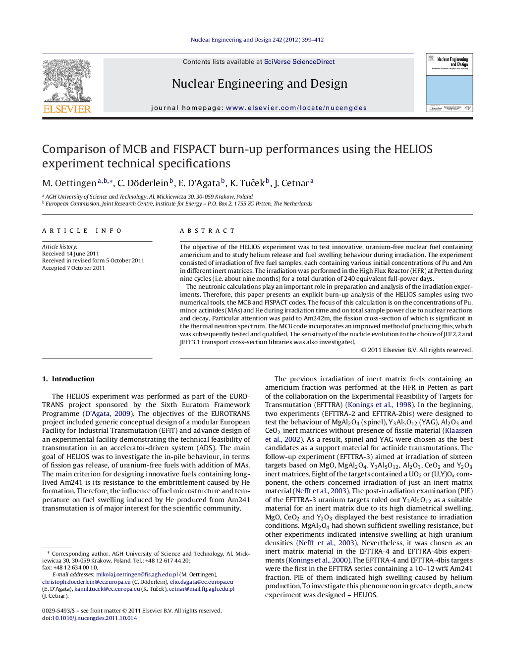 Comparison of MCB and FISPACT burn-up performances using the HELIOS experiment technical specifications
