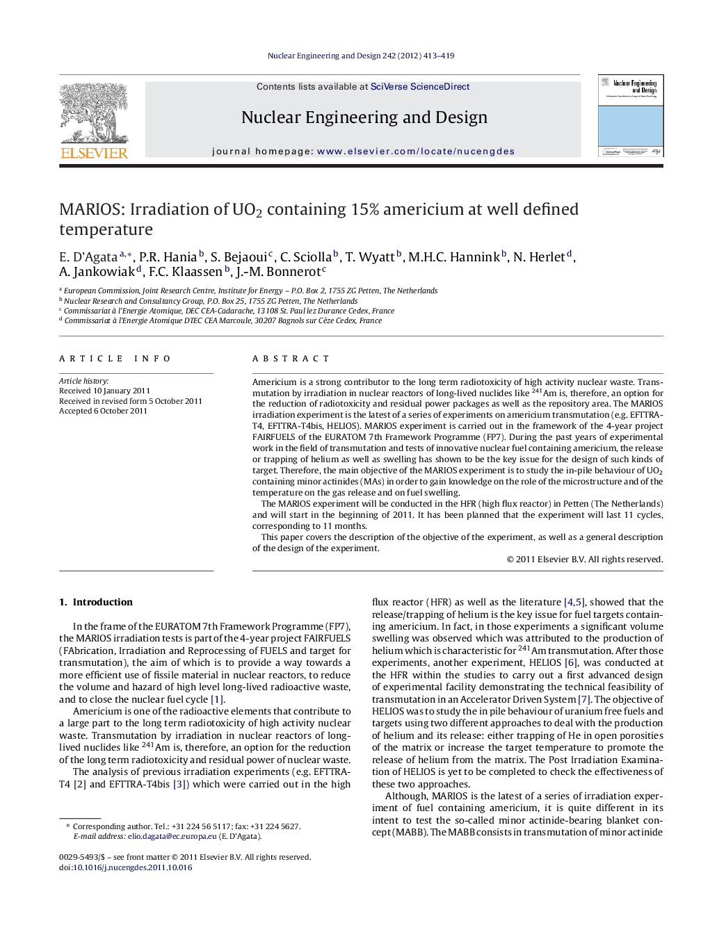MARIOS: Irradiation of UO2 containing 15% americium at well defined temperature