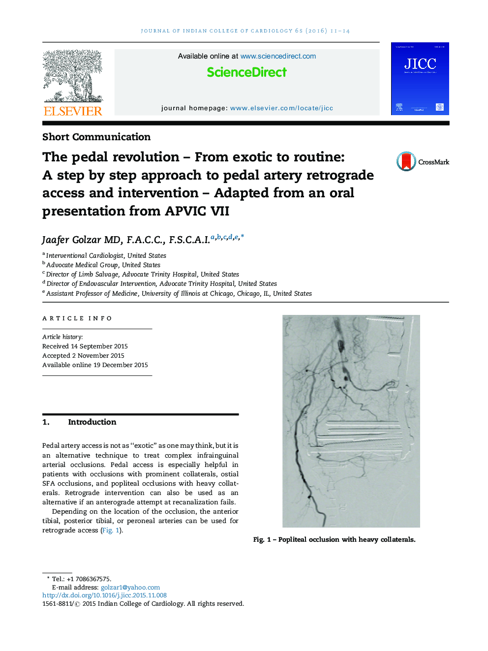 The pedal revolution - From exotic to routine: A step by step approach to pedal artery retrograde access and intervention - Adapted from an oral presentation from APVIC VII