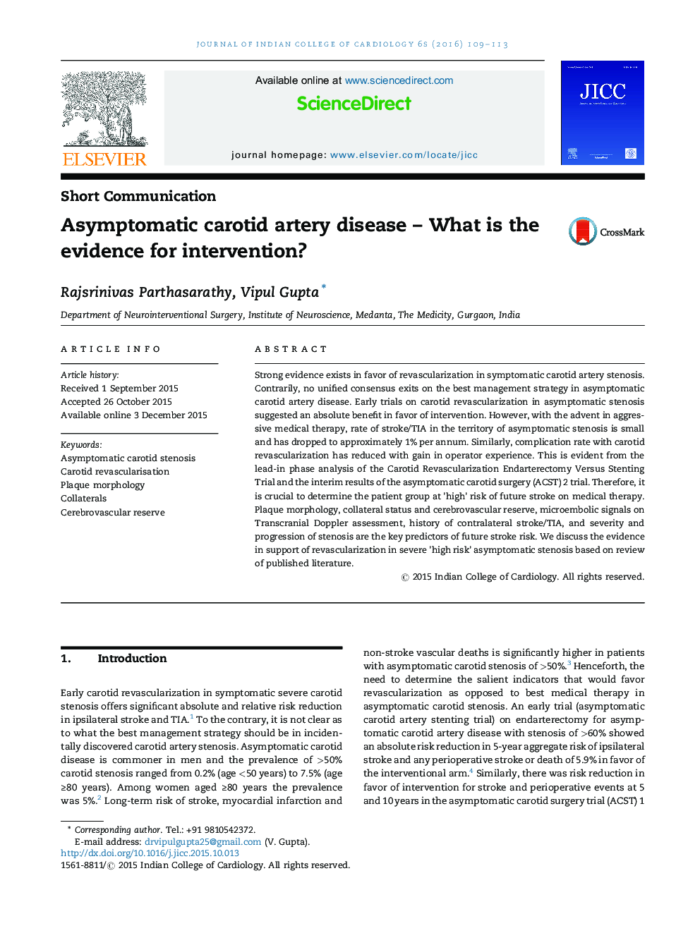 Asymptomatic carotid artery disease – What is the evidence for intervention?