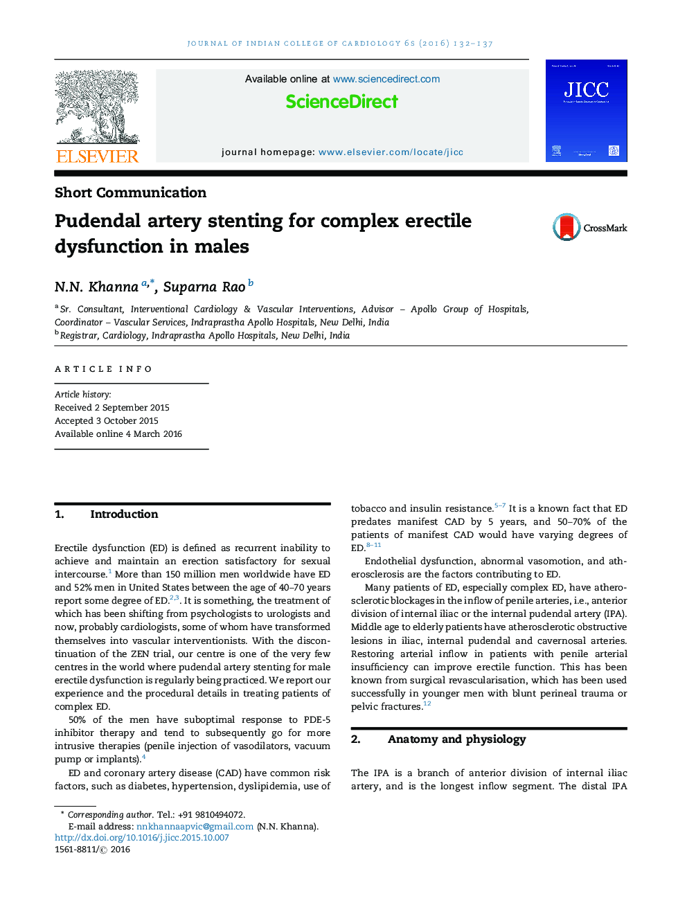 Pudendal artery stenting for complex erectile dysfunction in males