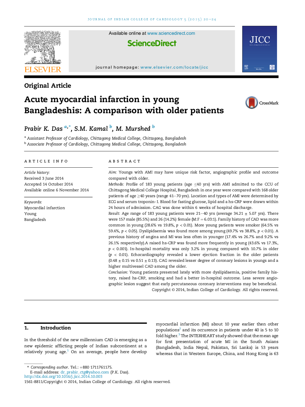 Acute myocardial infarction in young Bangladeshis: A comparison with older patients