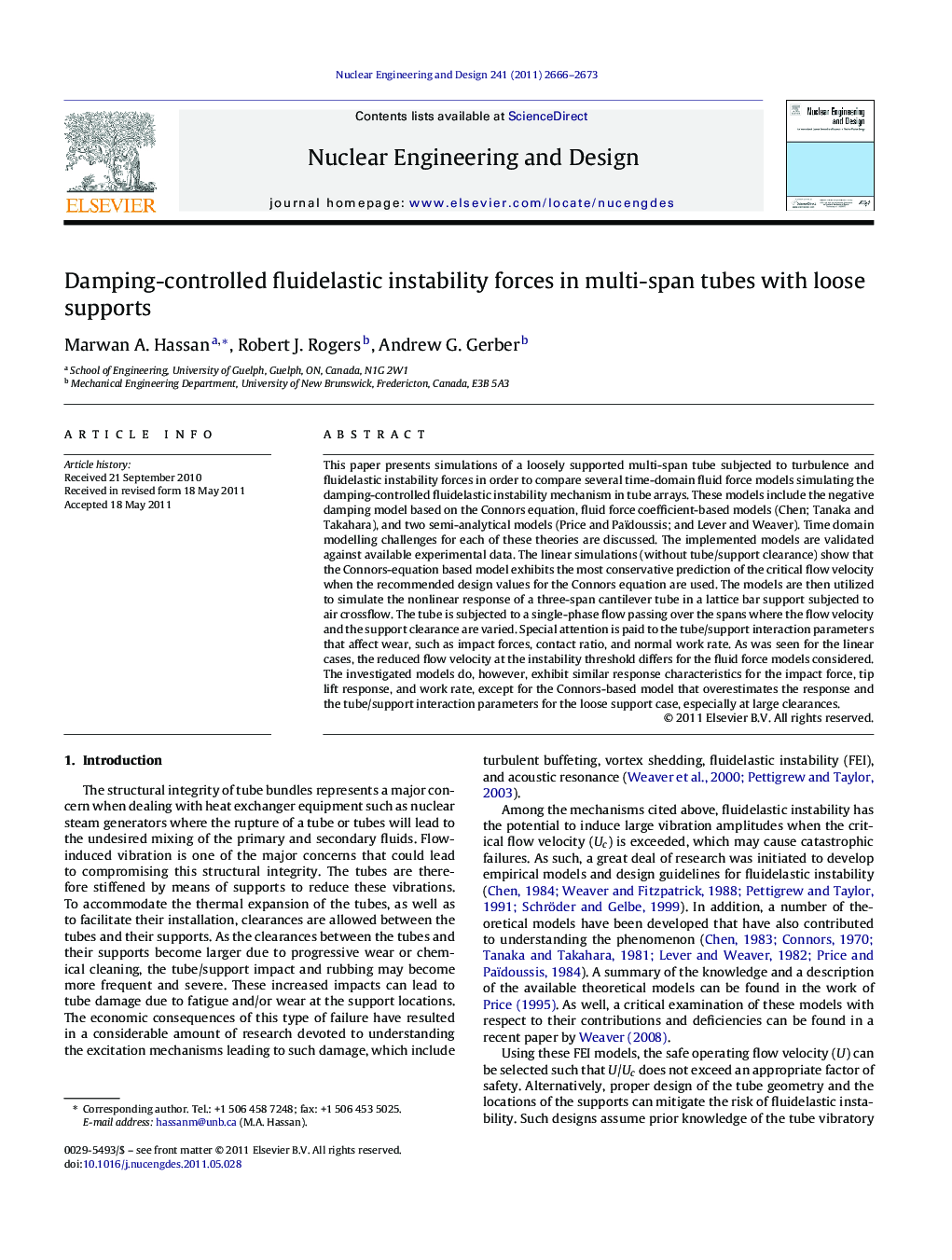 Damping-controlled fluidelastic instability forces in multi-span tubes with loose supports