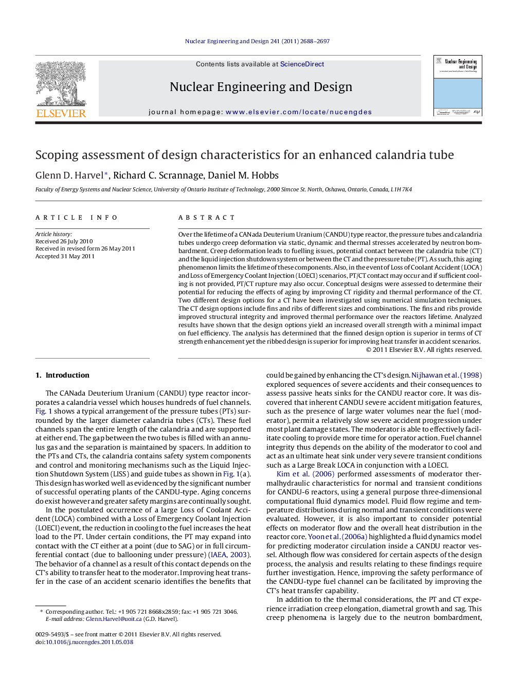 Scoping assessment of design characteristics for an enhanced calandria tube