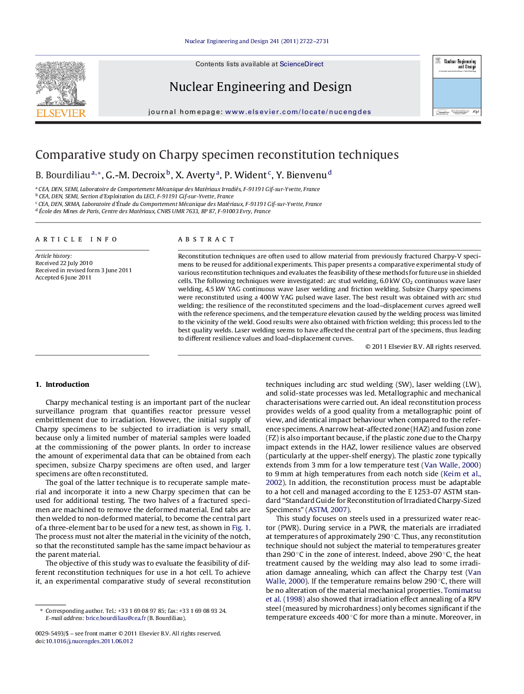 Comparative study on Charpy specimen reconstitution techniques