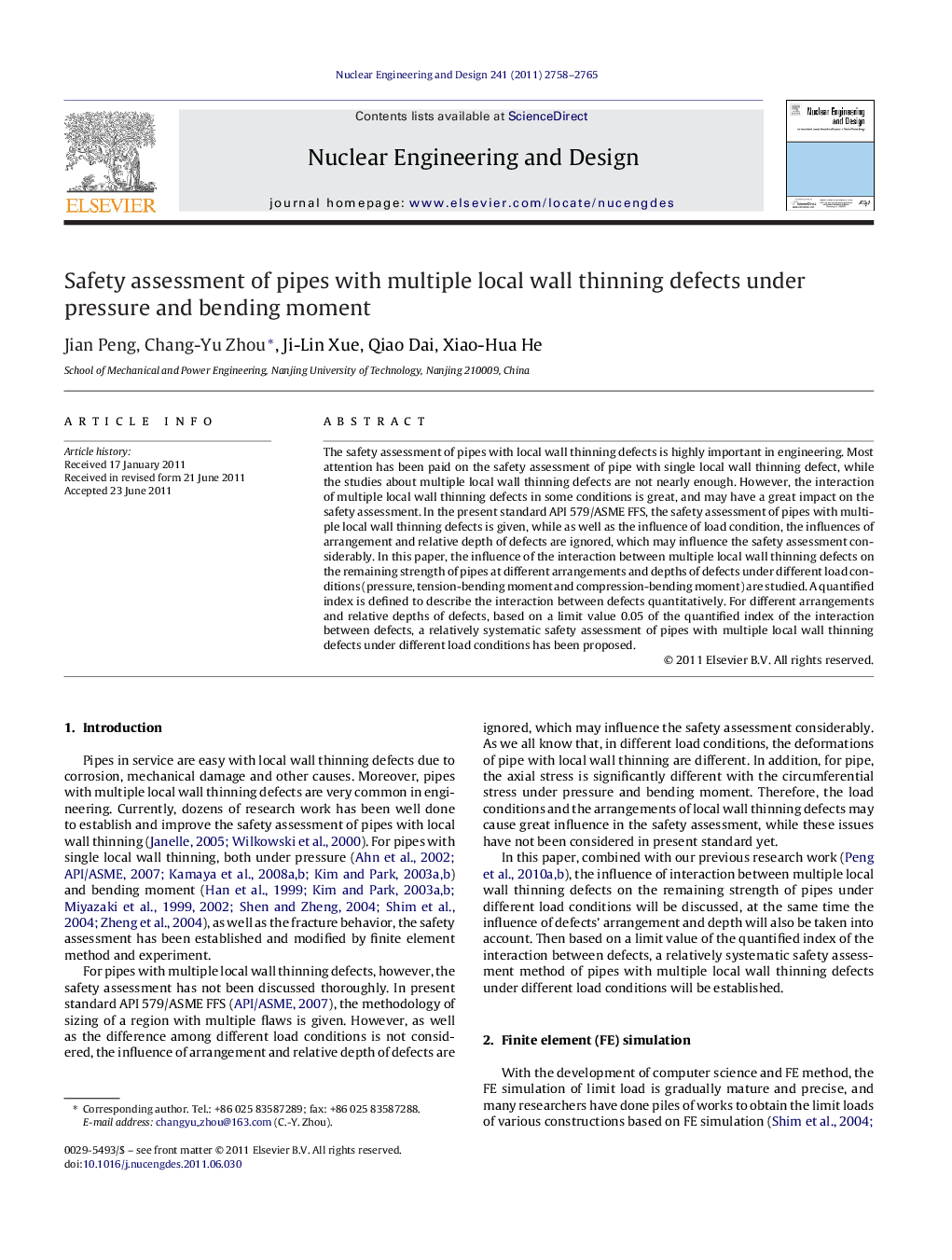 Safety assessment of pipes with multiple local wall thinning defects under pressure and bending moment