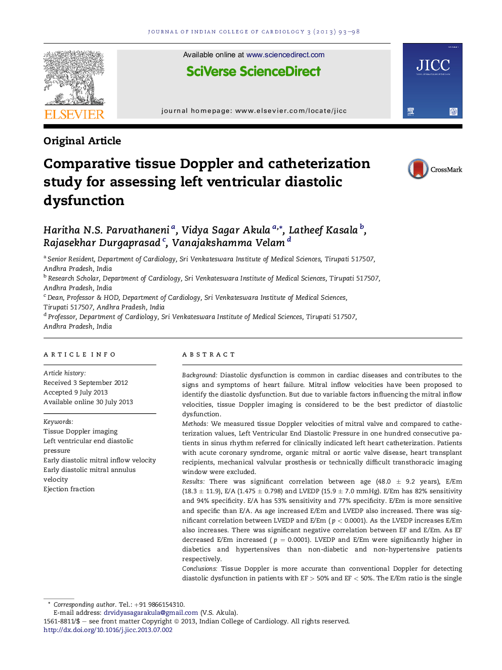 Comparative tissue Doppler and catheterization study for assessing left ventricular diastolic dysfunction