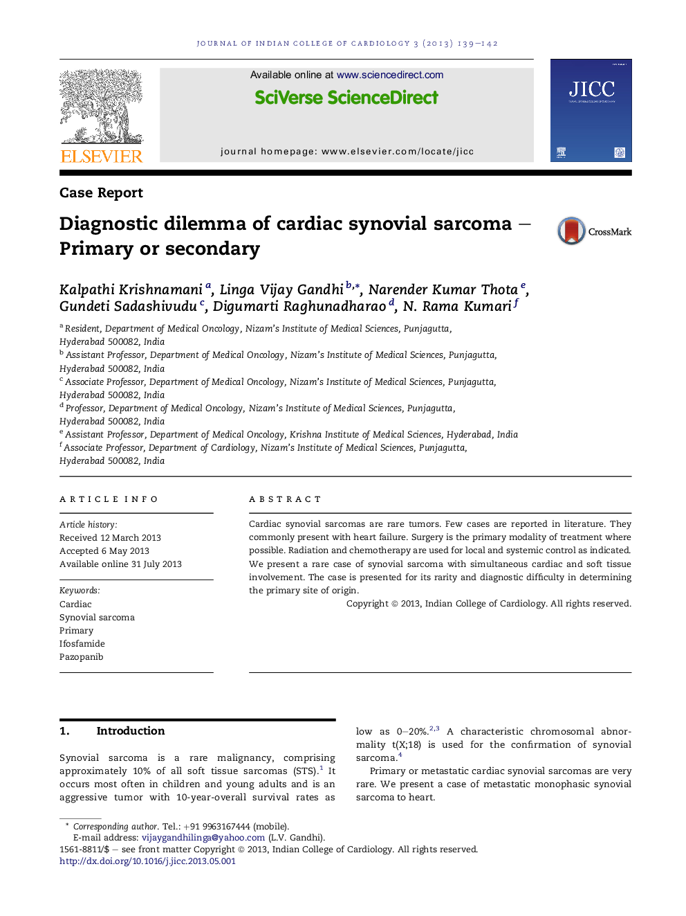 Diagnostic dilemma of cardiac synovial sarcoma – Primary or secondary