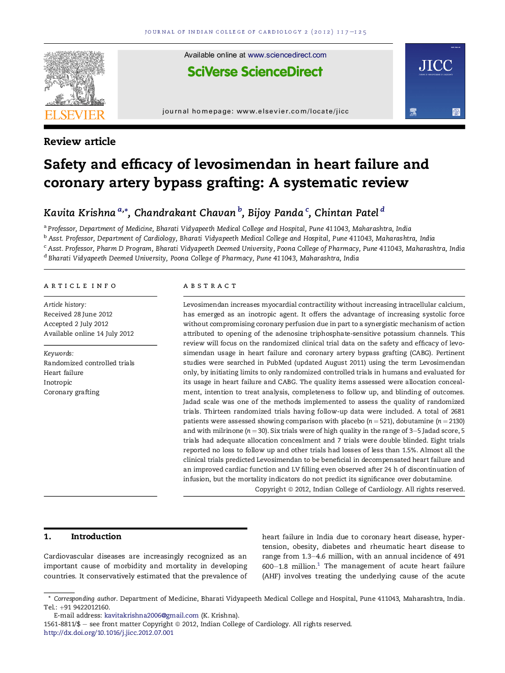 Safety and efficacy of levosimendan in heart failure and coronary artery bypass grafting: A systematic review