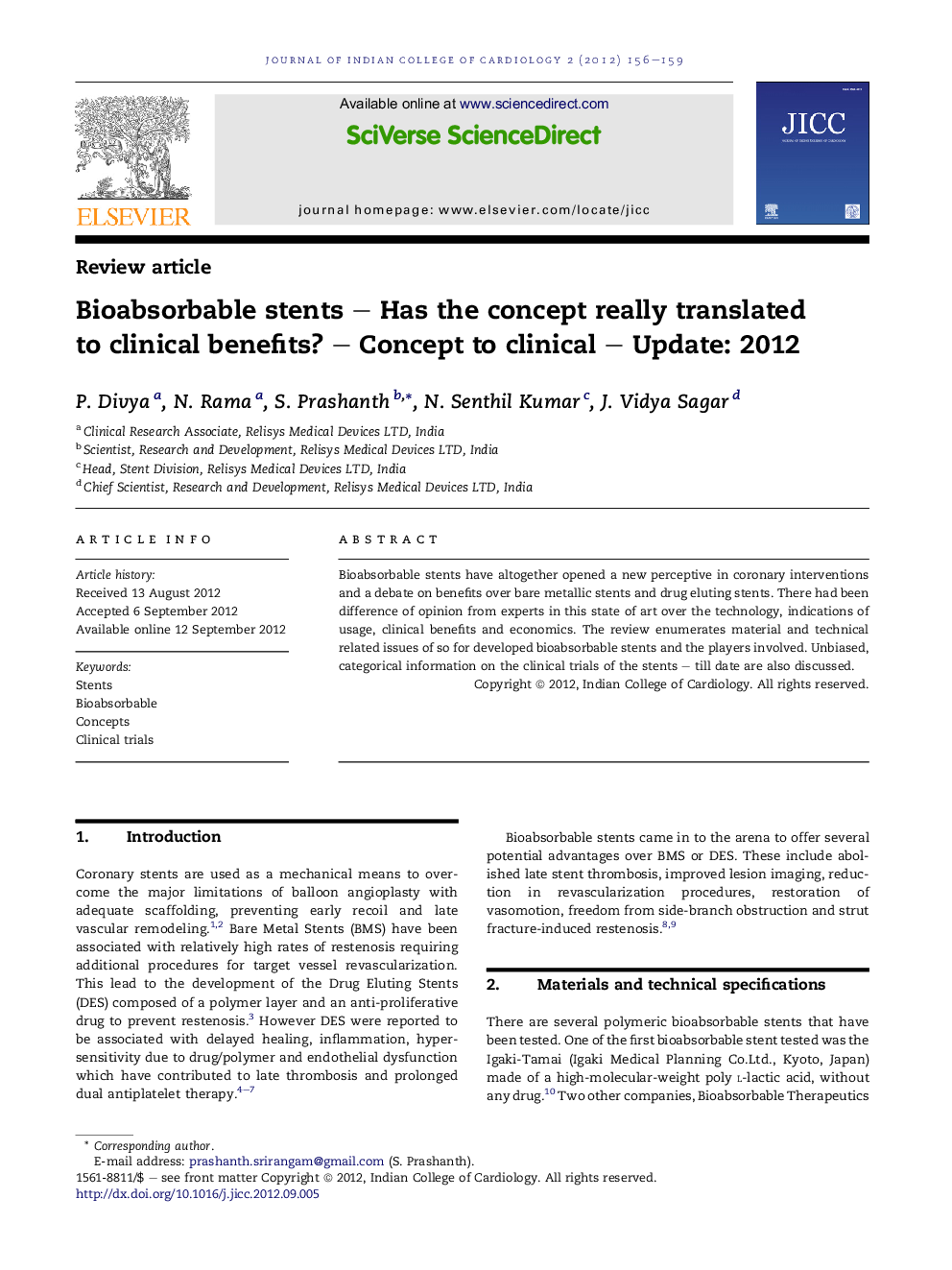 Bioabsorbable stents – Has the concept really translated to clinical benefits? – Concept to clinical – Update: 2012