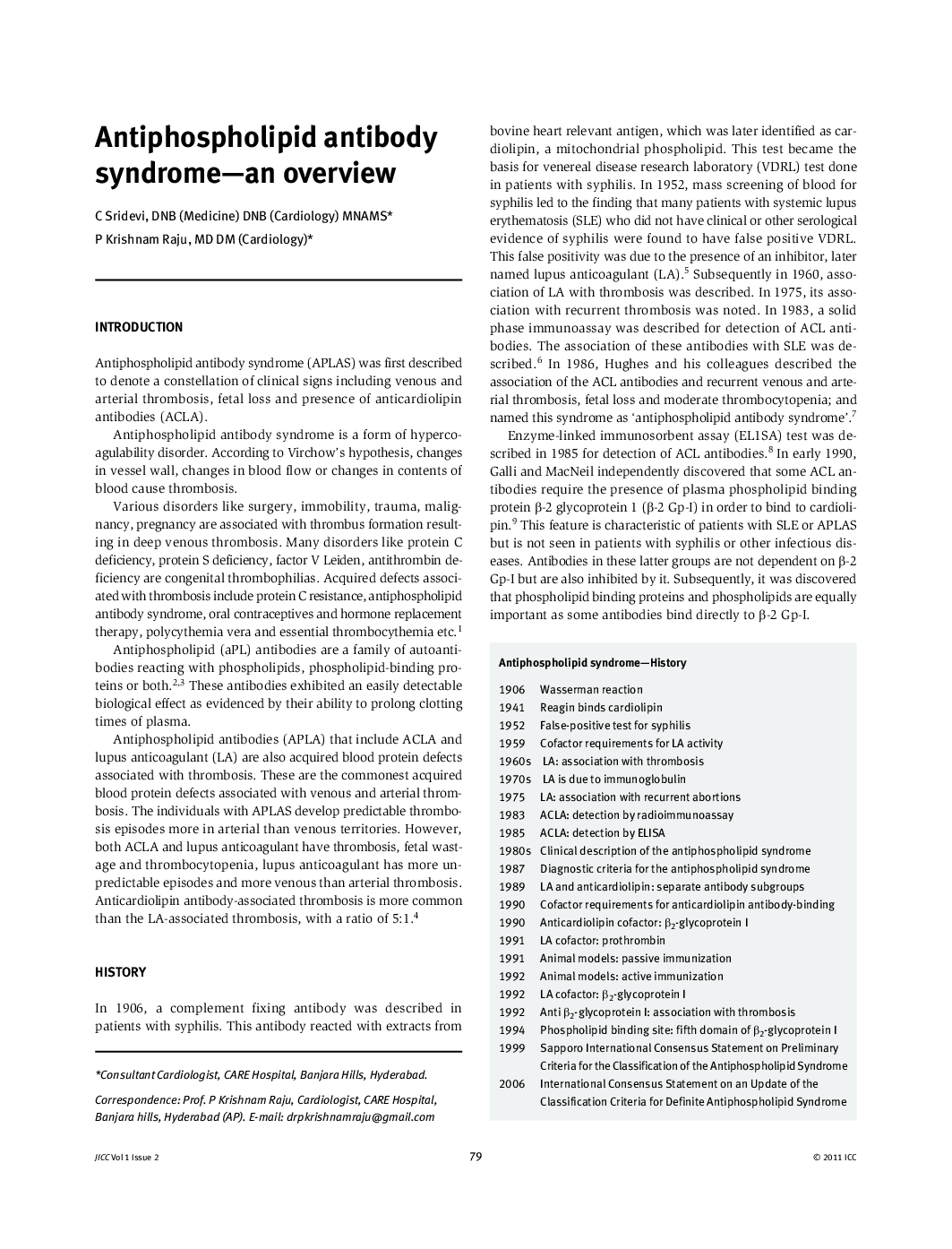 Antiphospholipid antibody syndrome-an overview