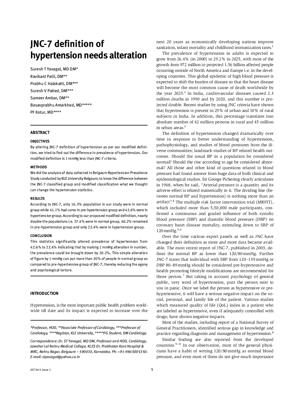 JNC-7 definition of hypertension needs alteration