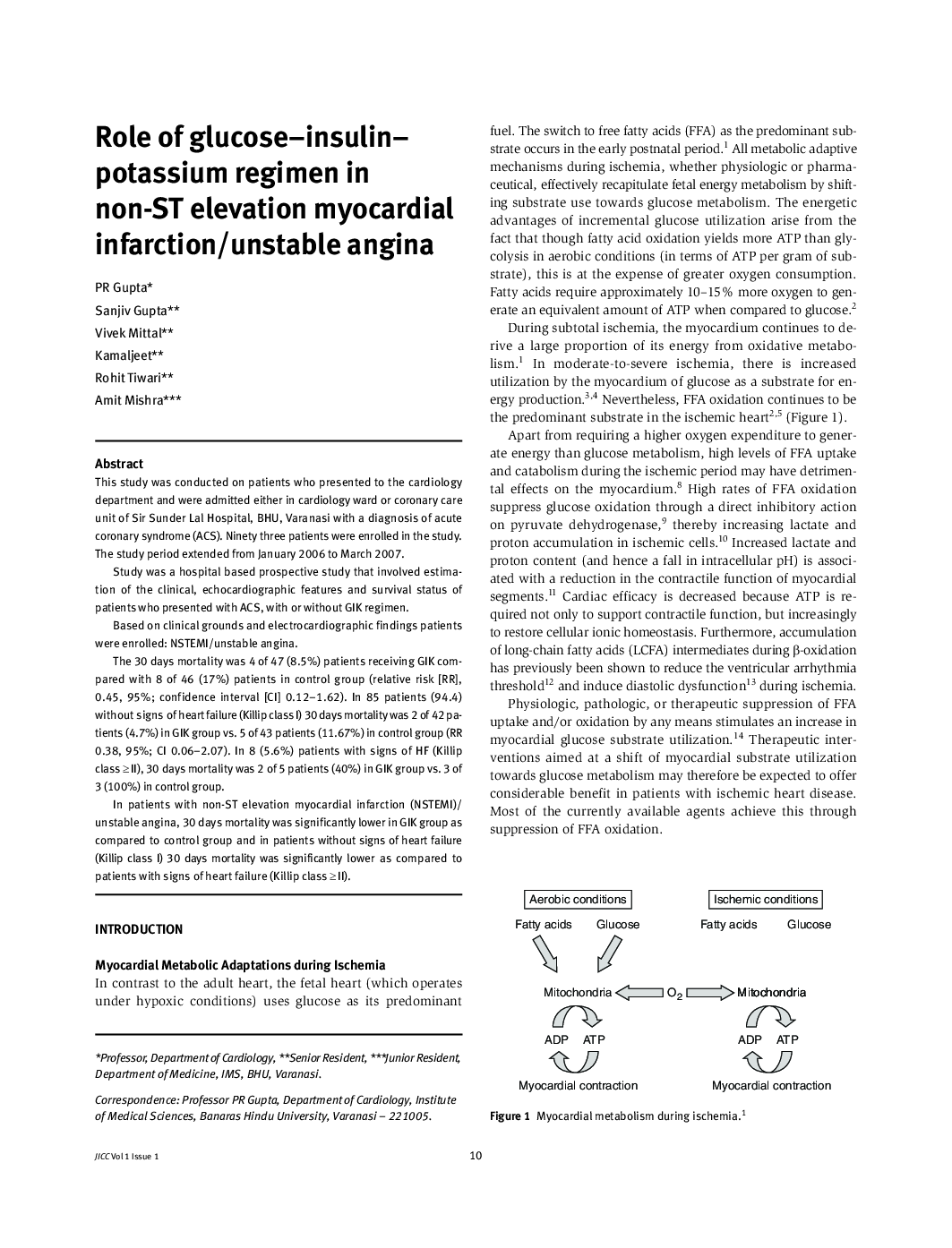 Role of glucose-insulin-potassium regimen in non-ST elevation myocardial infarction/unstable angina