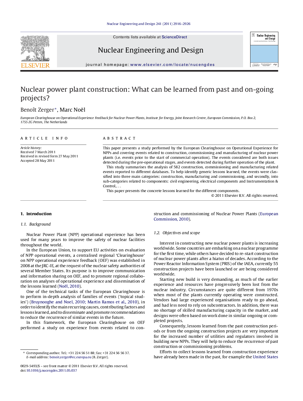 عکس صفحه اول مقاله: Nuclear power plant construction: What can be learned from past and on-going projects? Nuclear power plant construction: What can be learned from past and on-going projects?