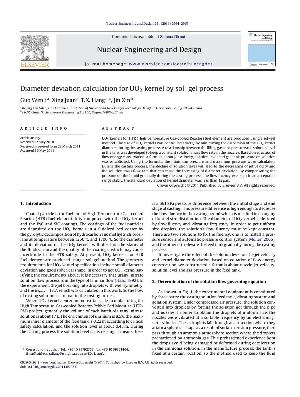 Diameter deviation calculation for UO2 kernel by sol–gel process