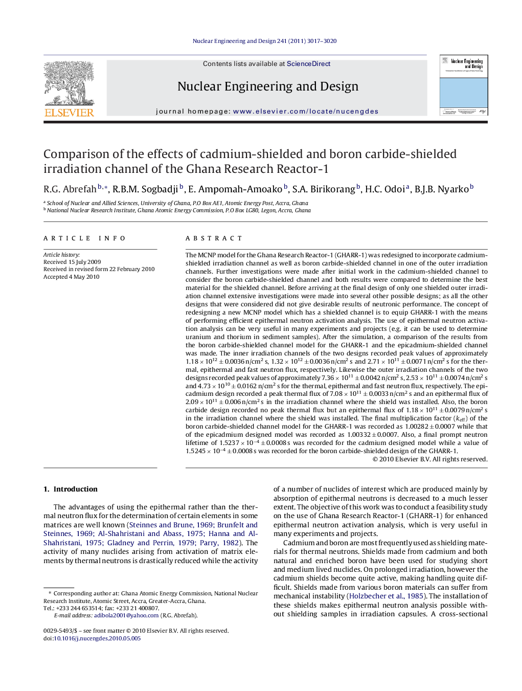 Comparison of the effects of cadmium-shielded and boron carbide-shielded irradiation channel of the Ghana Research Reactor-1