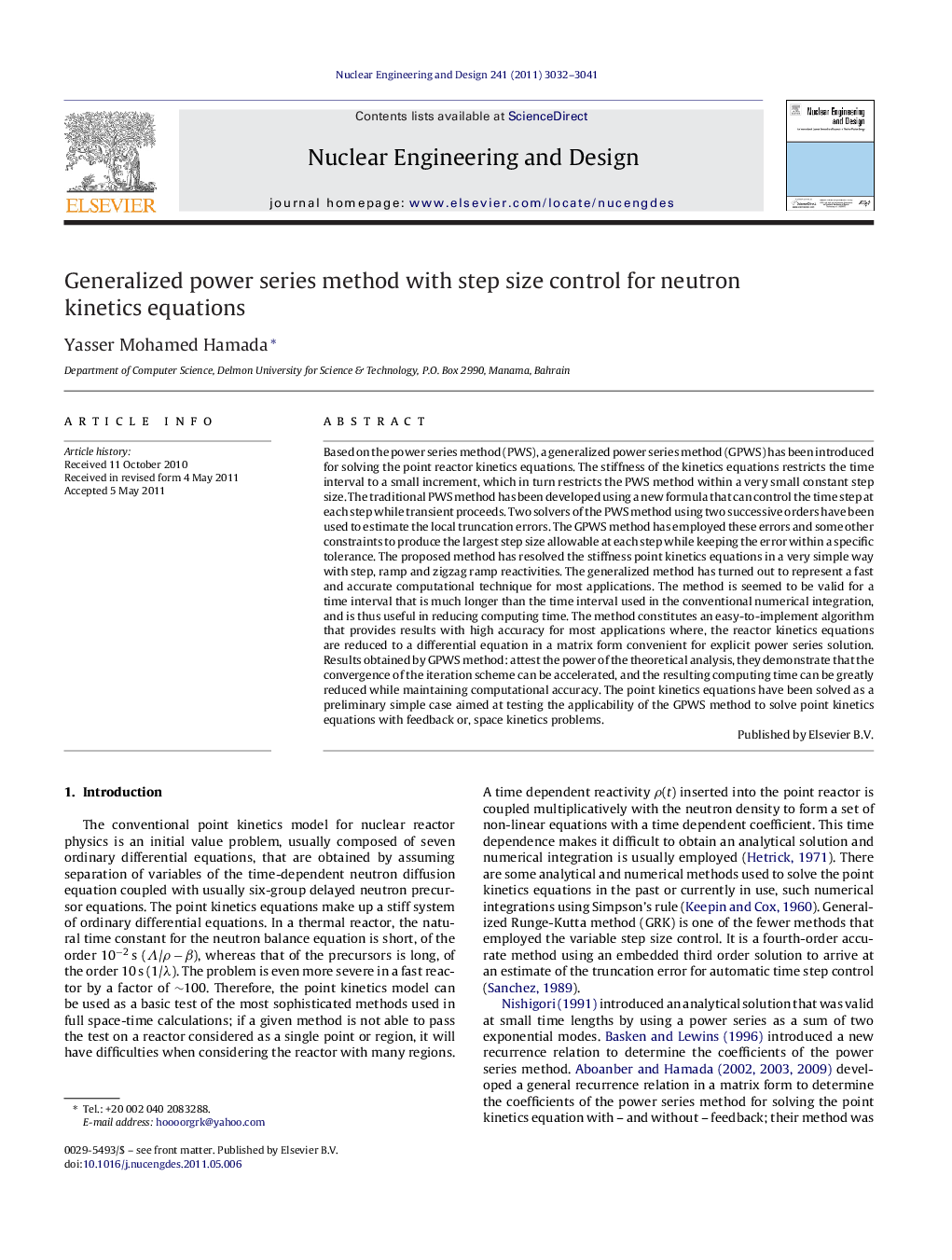 Generalized power series method with step size control for neutron kinetics equations